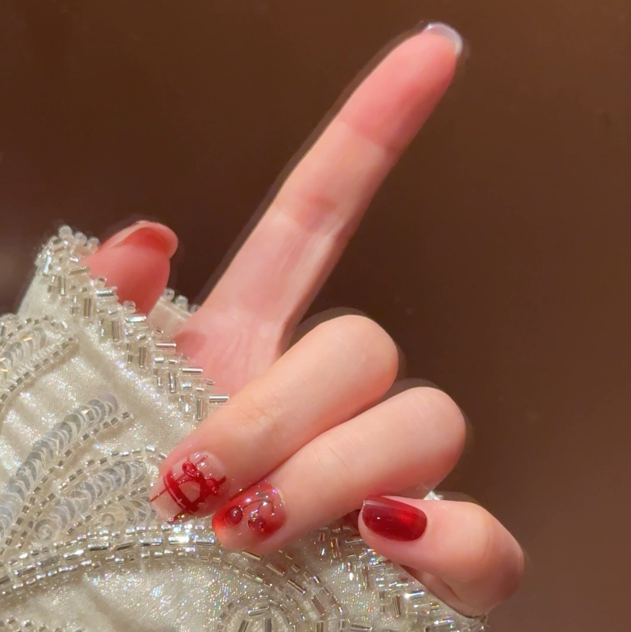 Cereza estereoscópica de ojo de gato desgaste piezas de uñas parches de uñas desmontables cortas uñas falsas hechas a mano