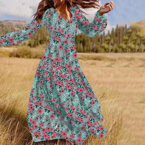Autumn and winter hot chiffon dress, women's V-neck, large pendulum pullover, high-end hot fashion, temperament, casual wholesale source