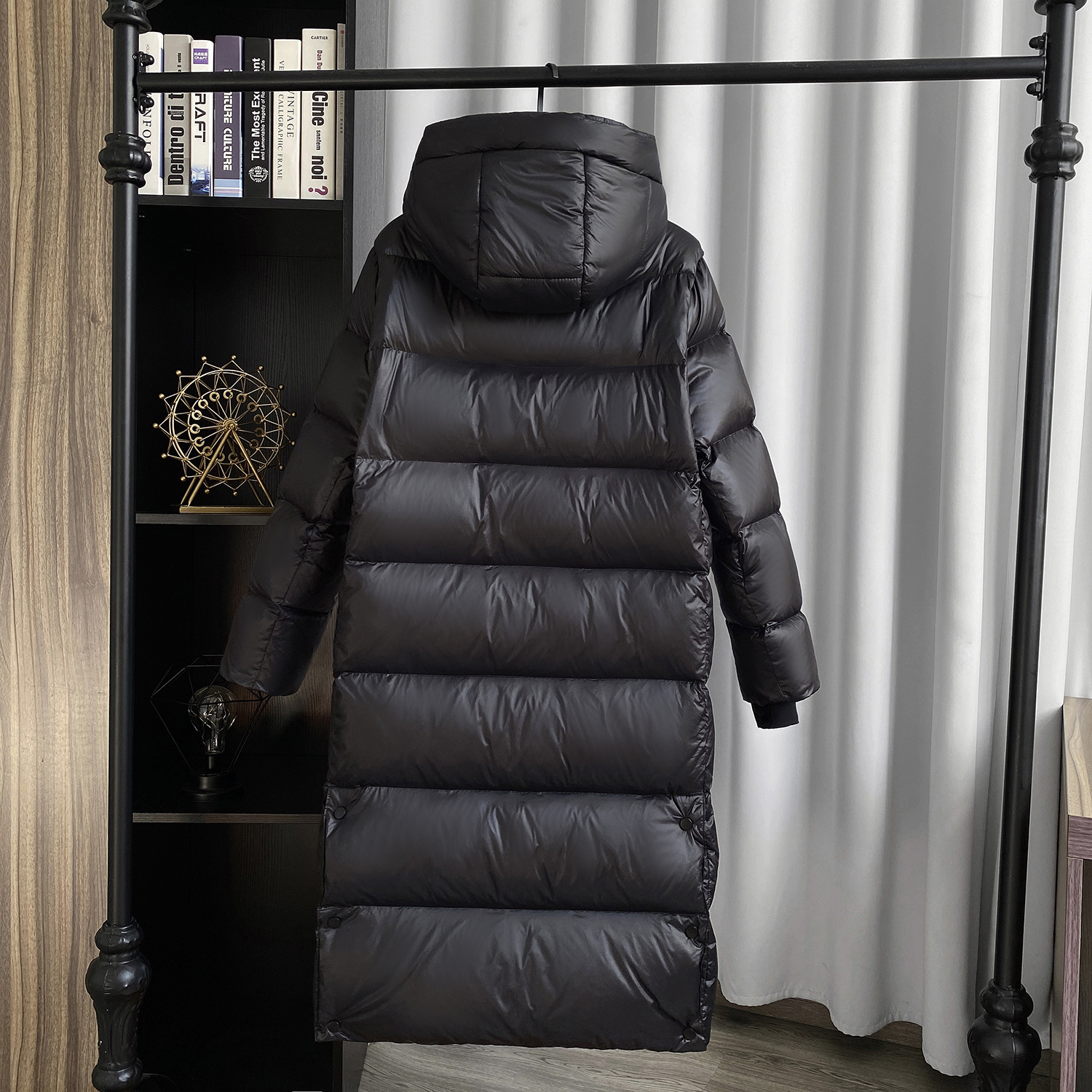 Women's Clothing Winter New Black Gold New National Standard White Duck Down Mid Length Down Jacket Women's Temperament Hooded Windproof Over Knee_voghion.com