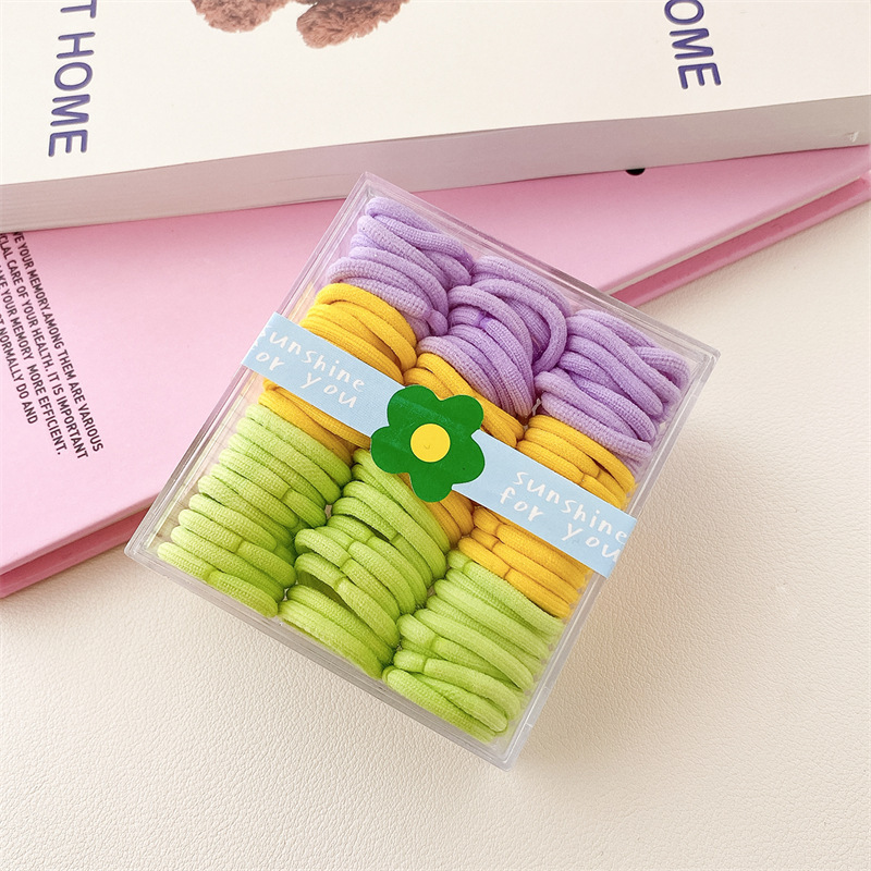 Base de banda de pelo pulgar de los niños base 90 bandas de goma cuerda de pelo para niños color caja de pelo cuerda cabeza accesorios al por mayor