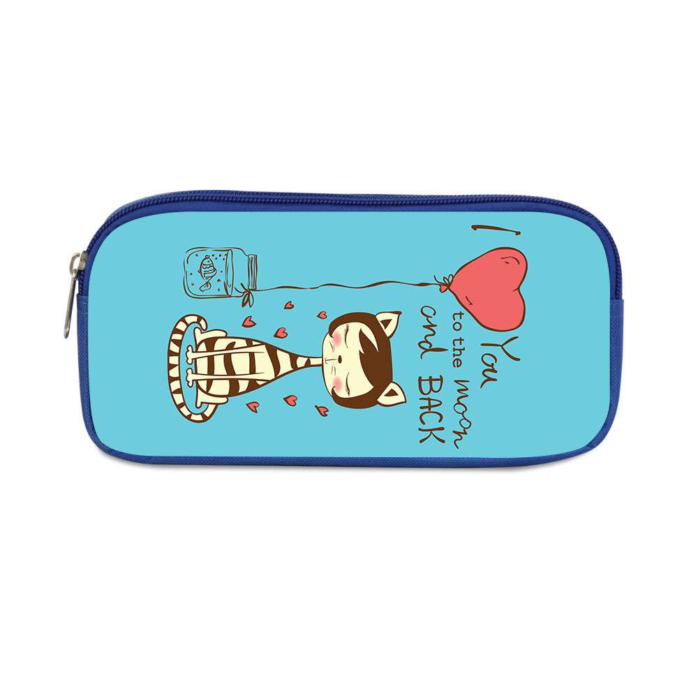 Cartoon cute cat blue single layer pencil case 12