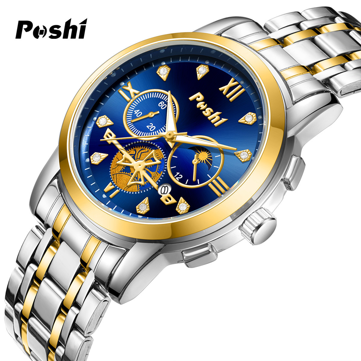 Reloj de la marca POSHI venta caliente transfronteriza multifunción impermeable reloj de cuarzo luminoso no mecánico reloj para hombre
