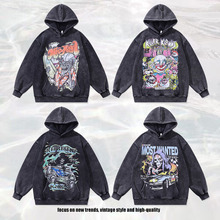 TKPA欧美高街骷髅数码直喷印花连帽衫复古430g纯棉宽松水洗卫衣男
