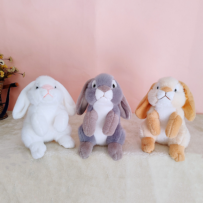Muñeca de conejo animal de simulación transfronteriza, juguete de peluche de conejo de orejas caídas, muñeca de conejo para niños, regalo de cumpleaños al por mayor