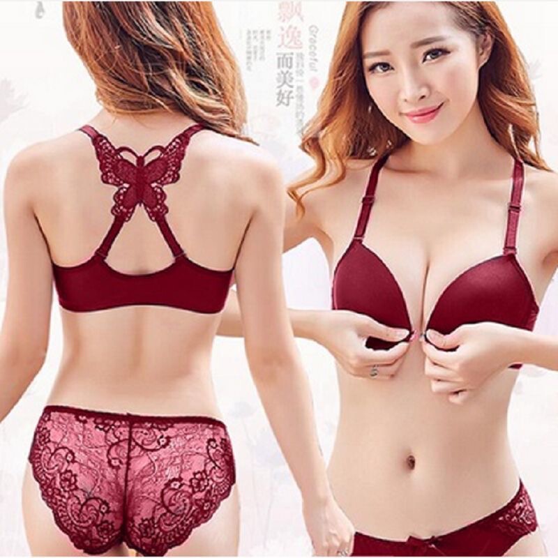 Cross-border foreign trade front buckle with steel ring medium thick butterfly back bra suit removable double shoulder strap traditional bra
