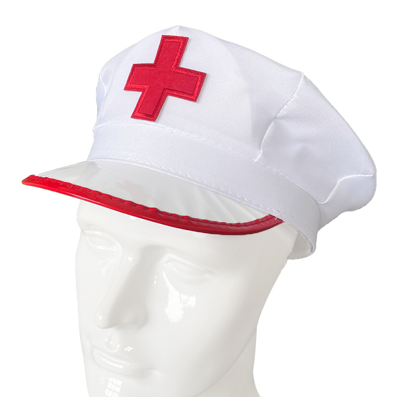 Red Cross Doctors Nurses Hats for Carnival Christmas Party Cosplay Cap Cotton Plaid Badge Role-play Funny Berets