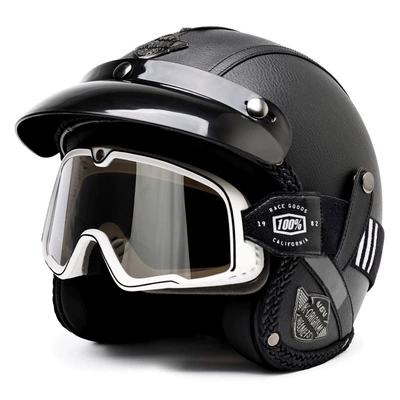 Motosiklet dəbilqələri – Vehicle Safety Helmet - m-classic-black-black-and-white-striped-large-frame-goggles-free-hat-brim-face-towel
