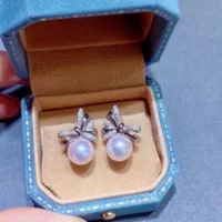 Классический S925 серебряный лук жемчужные серьги ожерелье акойя перламутровый пресноводный жемчуг костюм