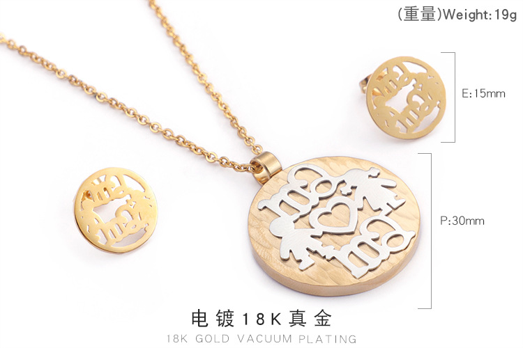 Fashion Letter Heart Shape Titanium Steel Inlay Rhinestones Earrings Necklace 1 Set