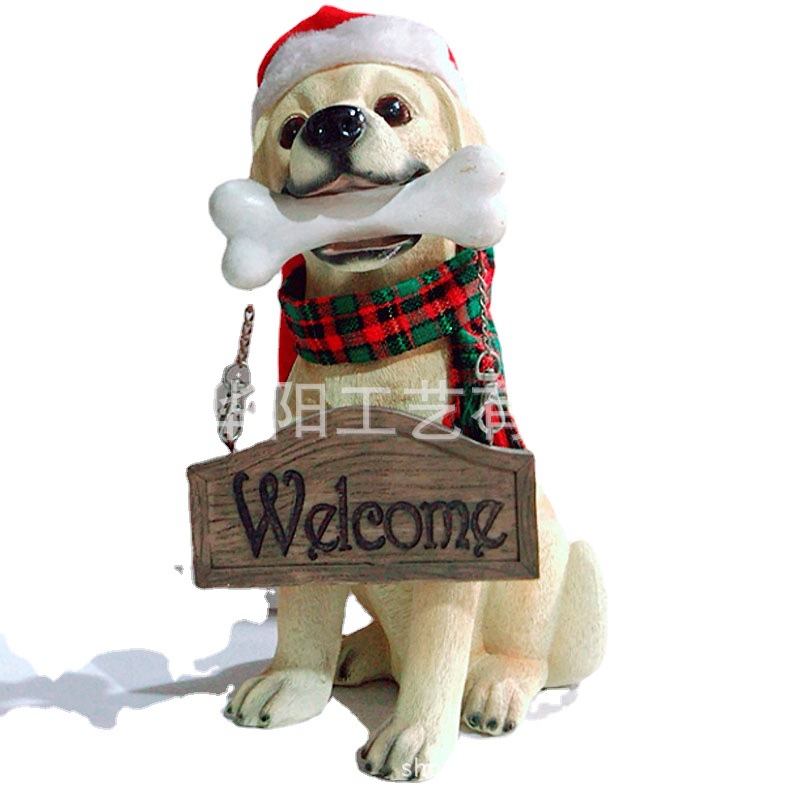 Welcome摆件小狗装饰品名犬圣诞摆设欢迎牌仿真狗树脂工艺品公仔