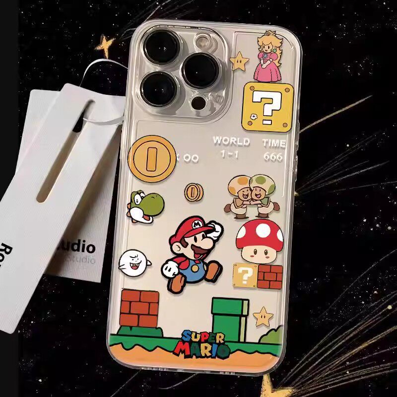Cartoon Mario Apple Iphone17Promax Transparent Space Shell 16 Full-Coverage Anti-Fall Summer Thin Case
