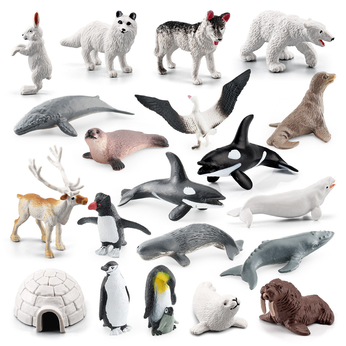 Simulación transfronteriza mini polar animal pingüino Reno ballena tiburón iglú modelo animal escritorio adornos estáticos