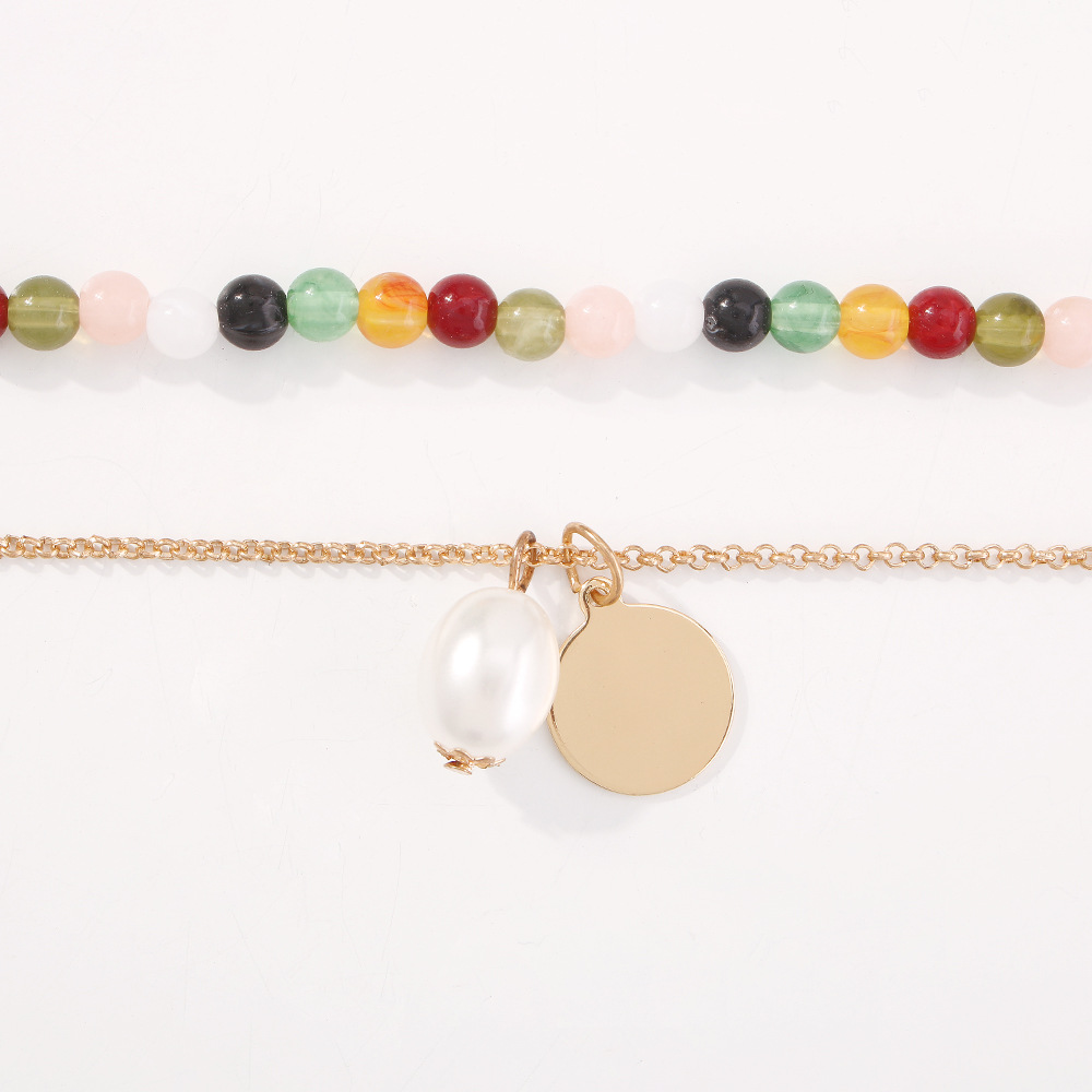 Fashion Imitation Pearl Disc Contrast Color Necklace display picture 9