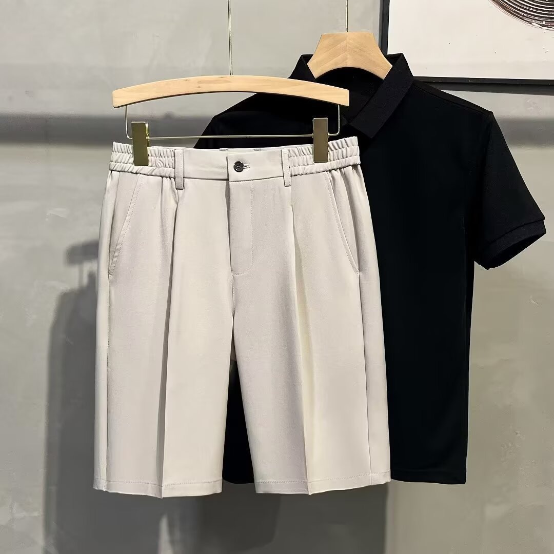 Short d'été pour homme, coupe droite, longueur mi-longue, taille élastique, style décontracté, coupe ajustée._voghion.com