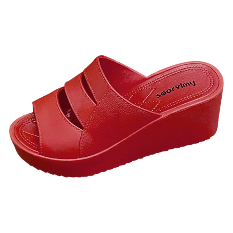 Босоножки на высоком каблуке, женские летние новые домашние удобные туфли на танкетке, увеличающие высоту, Нескользящие модные пляжные тапочки для верхней одежды