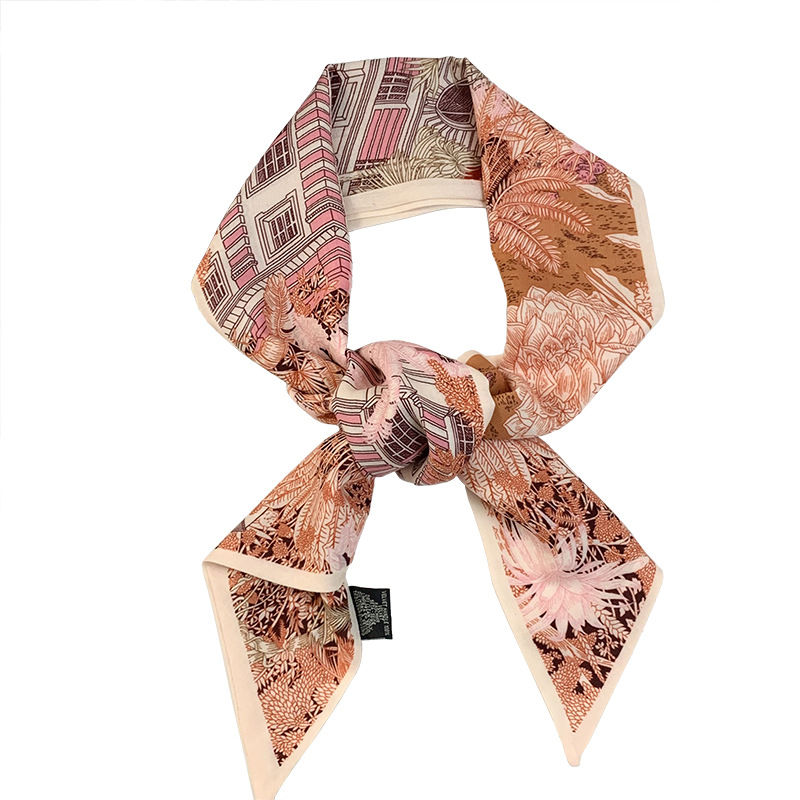 Primavera y otoño bufanda de seda coreana cinturón para el cabello bufanda larga de moda de doble capa para mujer bufanda de piel de seda de imitación bufanda de cuello fino bufanda profesional de todo fósforo