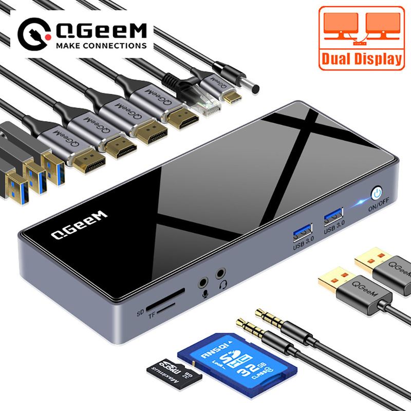 15-in -1 docking station multi-function USB3.0 Hub HDMI/DP dual display 4K60Hz mesh Port headset microphone