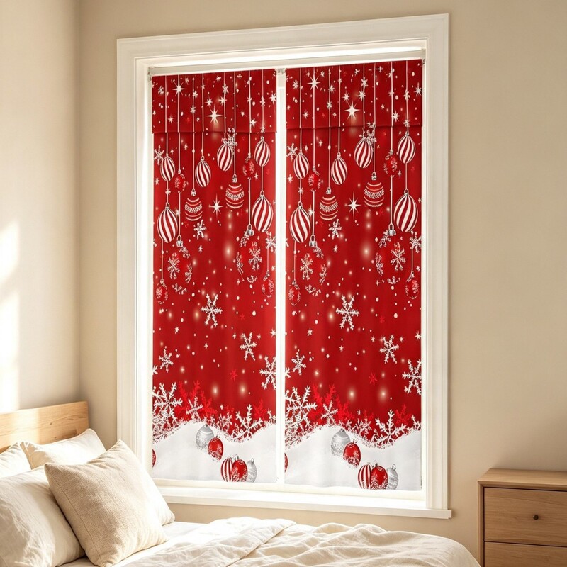 American-style cross-border Christmas-themed French-style door curtain for window decoration, no-drill required, front door curtain for festive atmosphere American-style cross-border Christmas-themed French-style door curtain for window decoration, no-drill required, front door curtain for festive atmosphere