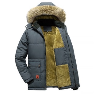 Winter Wool Collar Cotton-padded Clothes Men's Hooded Coat fleece-lined Thickened Warm Cotton-padded Jacket Men's Middle-aged and Elderly Dad's Clothes