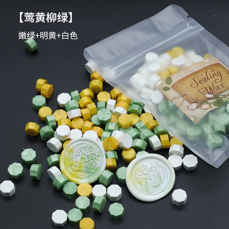 Ocho-lado fuego pintura cera grano mezclado color 35g bolsa de embalaje fuego pintura cera sello al por mayor sobre DIY mano cuenta de sellado Uso de cera