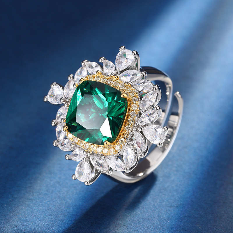 Zhuang Sheng joyas cobre inferior chapado en oro joyería traje simulación color rojo corindón tesoro retro grasa traje cuadrado femenino 10*10