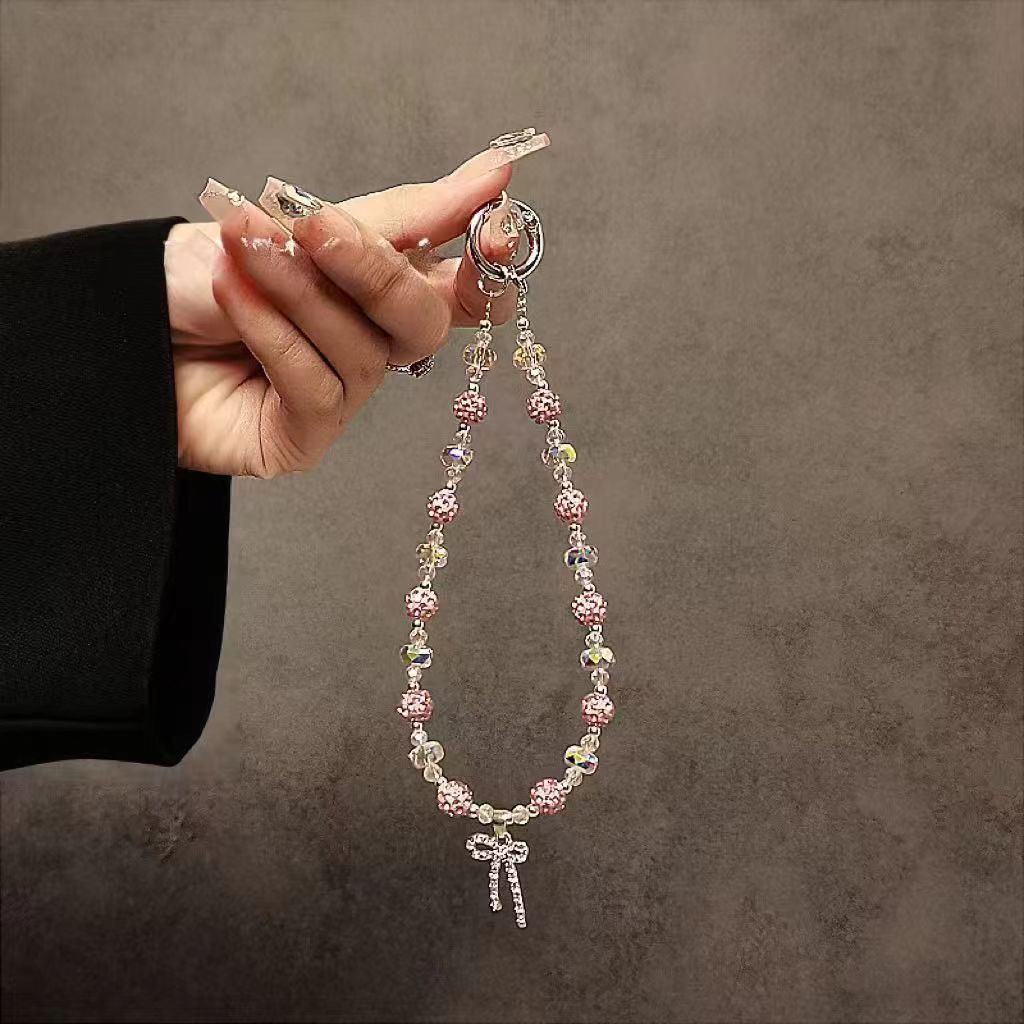 Colgante de moda, lazo de diamantes, cadena de teléfono móvil de diamantes de imitación, cordón de muñeca, bolso de colgante anti-pérdida hecho a mano, alto valor