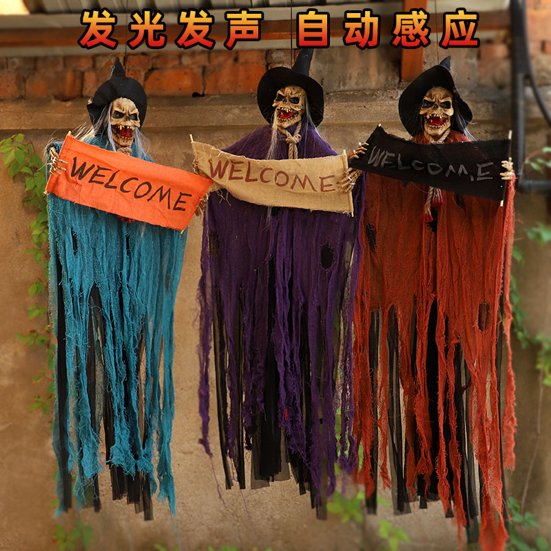 Accesorios de Halloween colgando fantasmas esqueleto de control de voz inducción luminosa fantasma llamando terror aterrador decoración de la casa embrujada