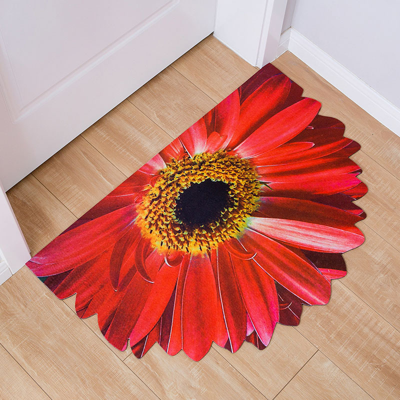 Semicircular Entrance Mat With Floral Pattern And Rubber Backing_voghion.com