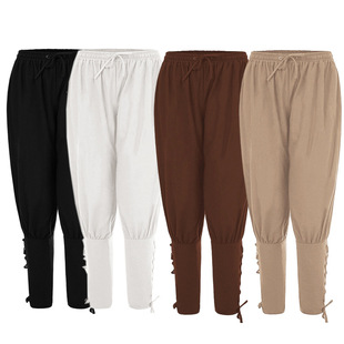European and American Wish Amazon Retro Medieval Performance Pants Men's Casual Trousers Ankle Strap Pants Steampunk Pants