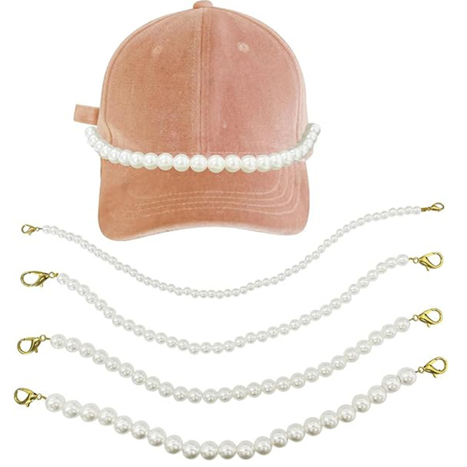 Cross-Border 4 Pearl Trucker Tennis Baseball Caps with Detachable DIY Hat Accessories Pearl Chain Accessories