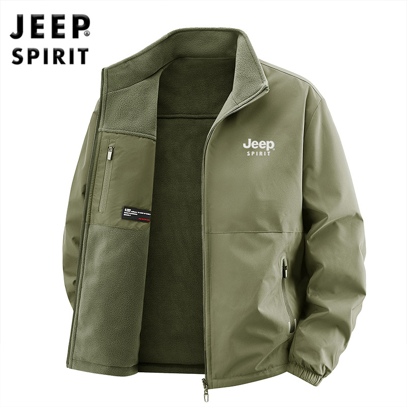 JEEP吉普2025双面穿夹克秋冬季多口袋男外套休闲立领户外茄克3355
