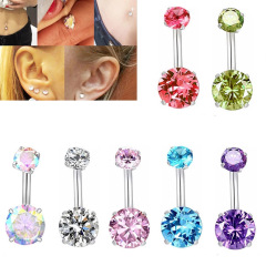 Body Piercing Navel Ring with Double Zirconia Stones, Stainless Steel Navel Ring, Amazon Navel Ring Decorations Wholesale