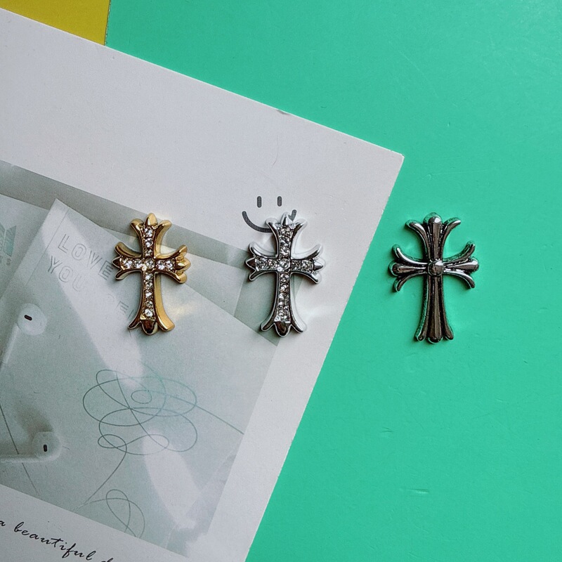 New Sweet and Cool Rhinestone Gold and Silver Chrome Hearts Cross DIY Hairpin Hair Accessory Phone Case Cream Glue Decoration Accessories
