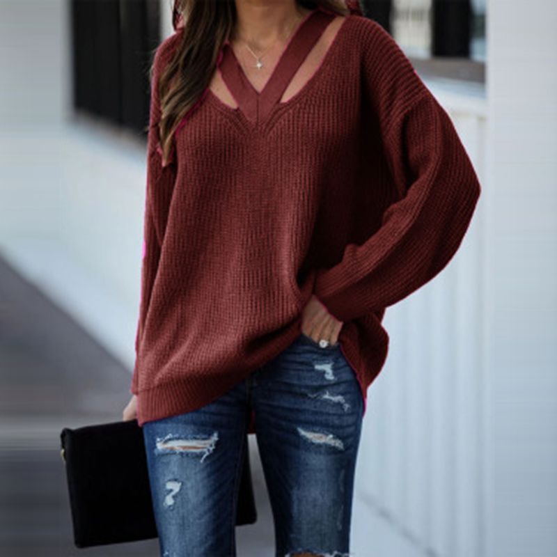 V Neck Neckline Wholesale Women's Casual Solid Color Long Sleeve Sweaters & Cardigans