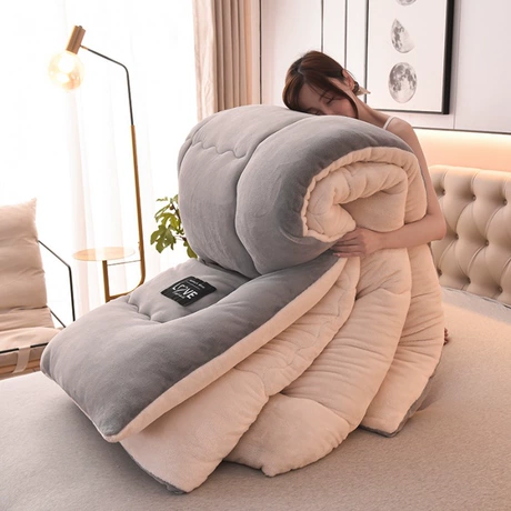 Chăn đông đơn sắc dày giữ ấm, nhung lông cừu và nhung bông tuyết, ruột chăn điều hòa, quà tặng tập thể