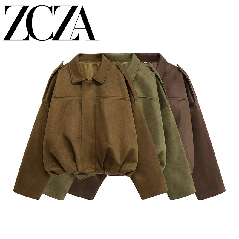 Zcza Self-Made European and American Style New Women's Fashion Versatile Foreign Trade Suede Bomber Jacket Zcza Self-Made European and American Style New Women's Fashion Versatile Foreign Trade Suede Bomber Jacket