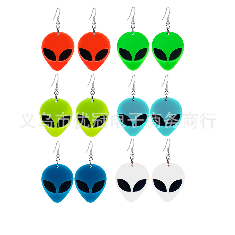 European and American Popular 19th Century Retro Dance Decoration Earrings Punk Acrylic Fluorescent Alien Shape Earrings