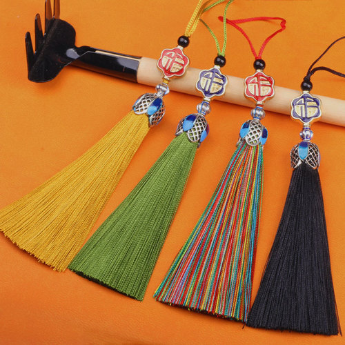Cloisonné tassel tassel metal enamel hanging tassel blue hat bookmark mobile phone case small tassel pendant wholesale