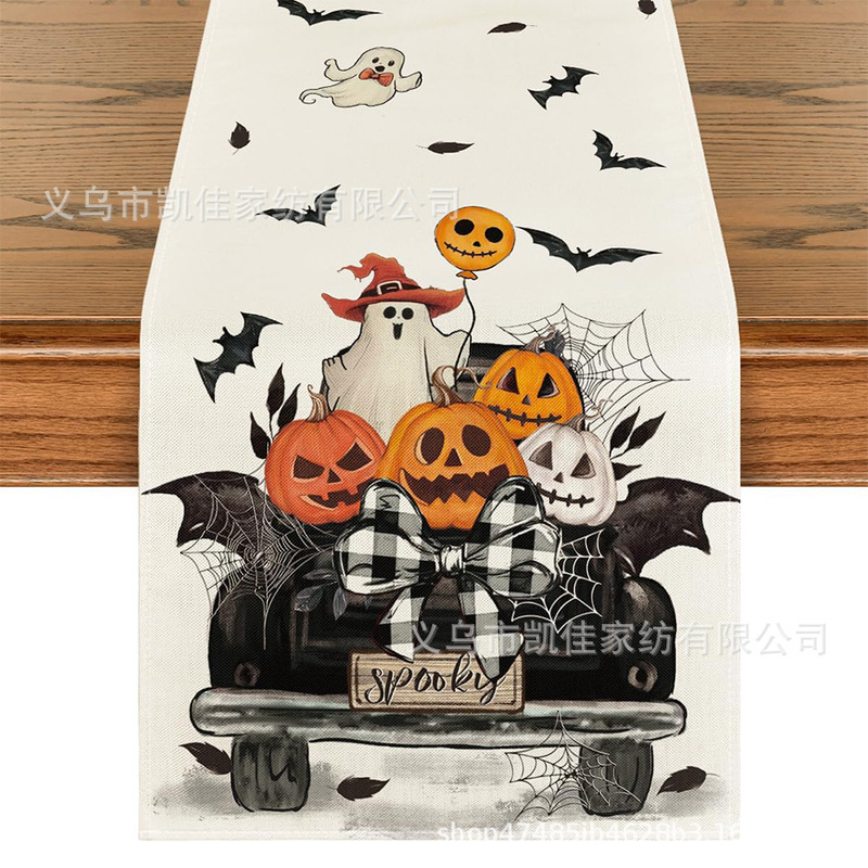 新型国境を越えたハロウィーンテーブル旗カボチャテーブル旗テーブル装飾亜麻材質メーカー直販|undefined
