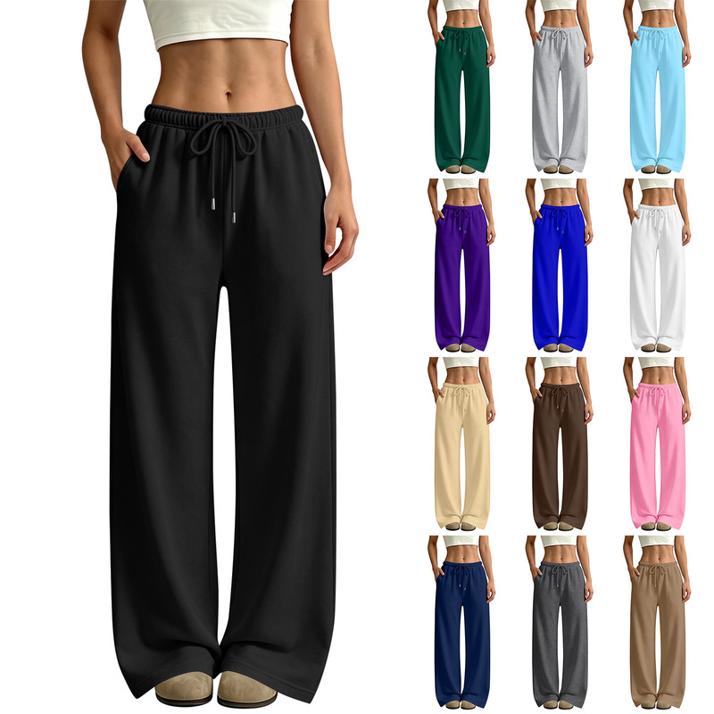 Amazon cross-border foreign trade men's and women's wide-leg sports pants, high-waisted, loose-fitting, drawstring joggers with pockets, in stock Amazon cross-border foreign trade men's and women's wide-leg sports pants, high-waisted, loose-fitting, drawstring joggers with pockets, in stock