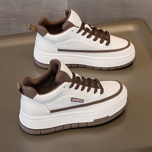 2024 Spring and Autumn New Thick-soled Non-slip Thick-soled White Shoes Women's Lace-up Casual Korean Version Increased Height Low-top Single Shoes