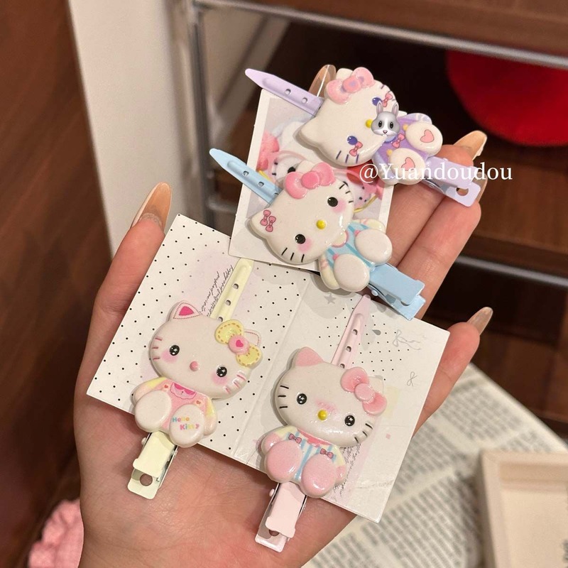 卡通可爱甜美KT猫发夹少女心侧边鸭嘴夹幼儿园学生礼品摆地摊头饰|undefined