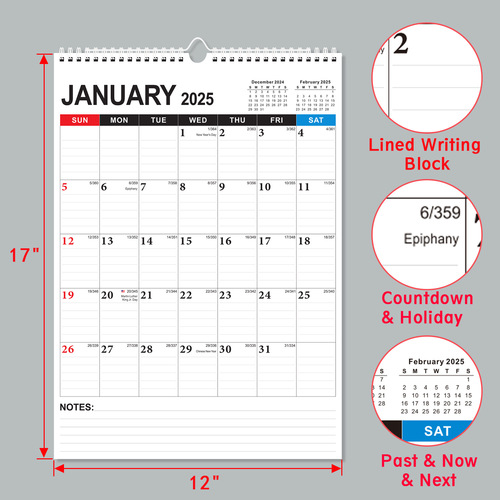 Cross-border hot selling 2024-2025 English calendar YO coil wall calendar multi-country holiday 365-day countdown monthly calendar