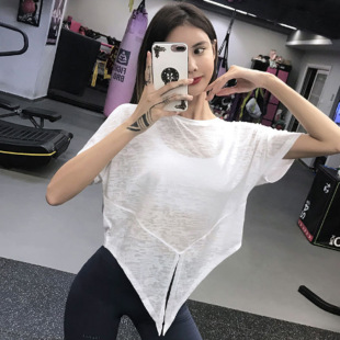 Loose Yoga Top for Women, Quick-Drying, Breathable, Sports Fitness Clothing, Short-Sleeved, New Style, Floral Print, Knotted, Training, Running T-Shirt