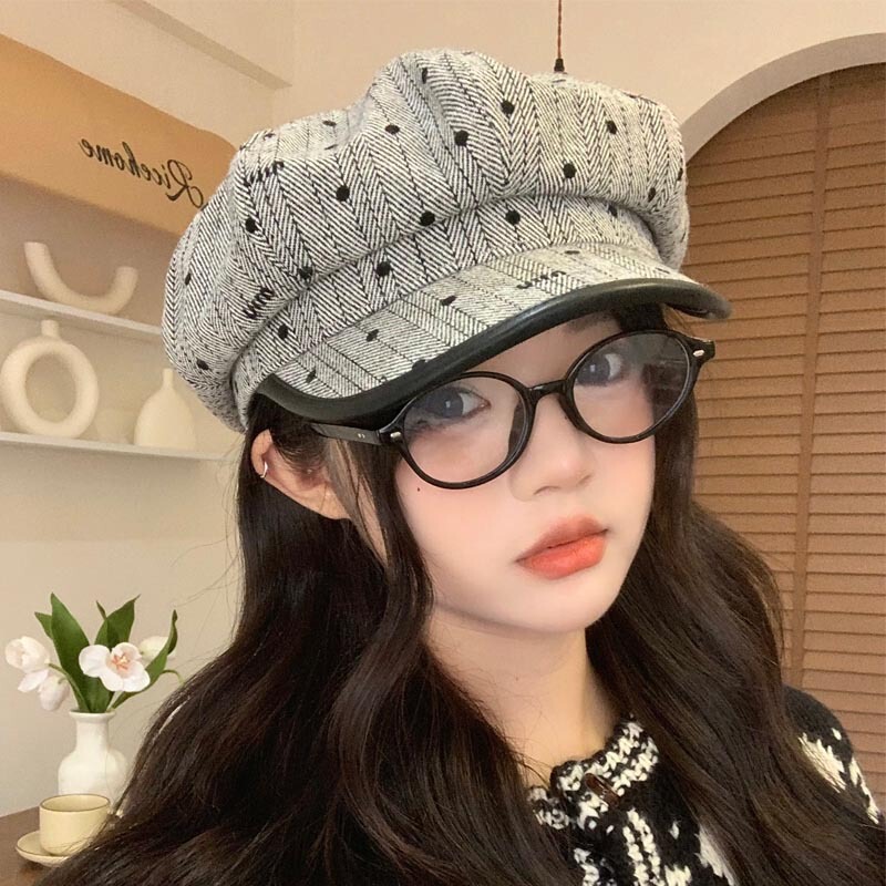 日系复古文艺风棕色贝雷帽女夏季凹造型显脸小八角帽云朵画家帽子|undefined