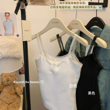 秋冬季小清新蕾丝设计磨毛加绒吊带背心女带胸垫打底显瘦长款上衣