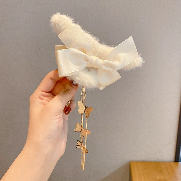 ✬✫♬25#Gold Butterfly Tassel-White