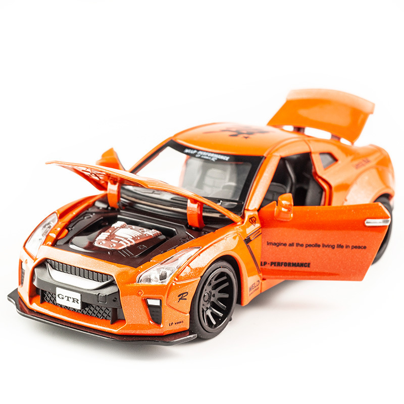 En caja Jianyuan simulación 1:32 Nissan GTR modelo de coche de aleación Tire hacia atrás modelo de coche de juguete decoración al por mayor