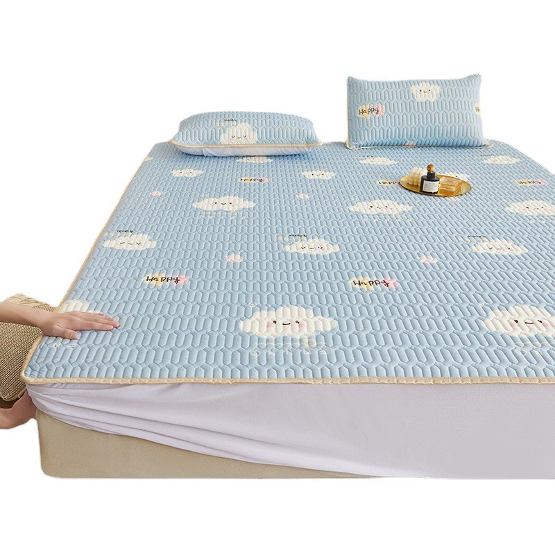 Популярный комплект из трех предметов: охлаждающая простыня из королевского шелка, охлаждающий латексный коврик и утолщенный матрасный наматрасник для лета, машинная стирка, мягкий, антибактериальный.