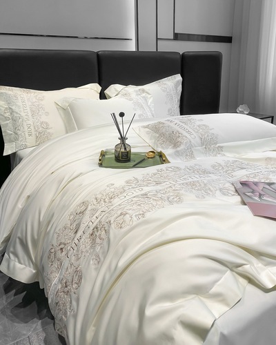 Light Luxury 140-Thread Long Staple Cotton All-Cotton Quilt Set with High-End Floral Embroidery Soft Cotton Bedspread Bedding